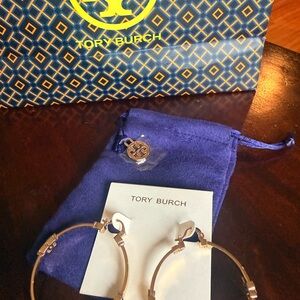 Tory Burch Gold Serif Hoop Earrings